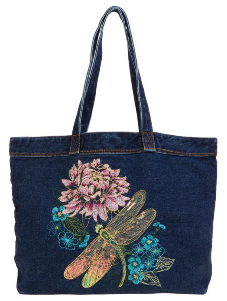 DG2 by Diane Gilman Embroidered Dragonfly Denim Tote Bag - Indigo